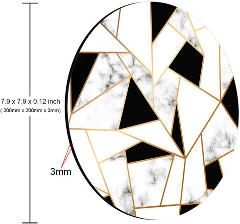 Marble Texture Design with Golden Geometric Lines Mouse pad, Black and White Marbling Surface Round Non-Slip Rubber Mousepad Gaming Mouse Pad...