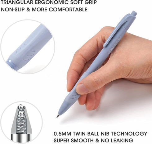 WRITECH 0.5mm Gel Pens with Soft Grip - 8ct Retractable Black Ink Pens for Smooth Writing, No Smear or Smudge...