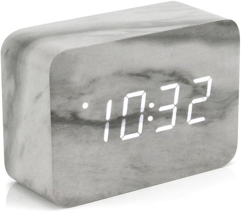 OCT17 Marble Pattern Alarm Clock, Fashion Multi-Function LED Digital Alarm Clocks Stone Cube with USB Power Supply, Voice Control, Timer, Thermome...