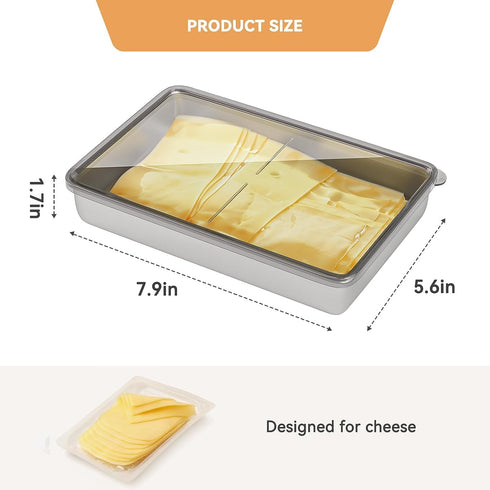 Freshmage Cheese Container for Refrigerator 2 PCS, Stainless Steel Airtight Deli Meat Storage Containers for Fridge Dishwasher Safe Kitchen Fridge...