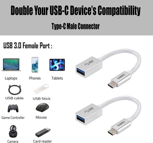 USB C to USB Adapter (2-Pack), USB Type-C to USB 3.0 OTG Converter, Thunderbolt 3 to USB Female Adapter, Compatible with MacBook Pro/Air, iPad Air...