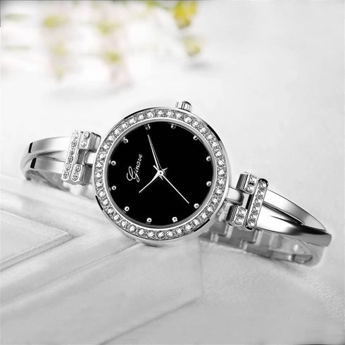CdyBox Women Crystal Watch with 3 Bracelets Set Quartz Wrist Watches Bangle Jewelry 4pcs/Set for Ladies (Silver)...