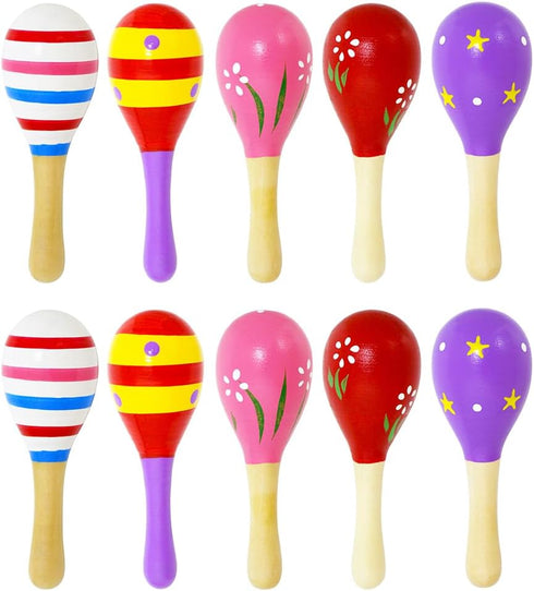 Mini Musical Wooden Maracas Rattles Egg Shaker Toys for Kids, Colorful Noisemaker Sand Hammer Music Instruments Hand Percussion Toy Party Favors...