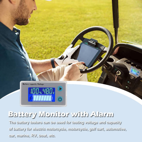 10-100V Battery Monitor LCD 12V 24V 36V 48V Digital Battery Capacity Voltmeter Tester Percentage Level Voltage Temperature Monitor Meter with Cabl...