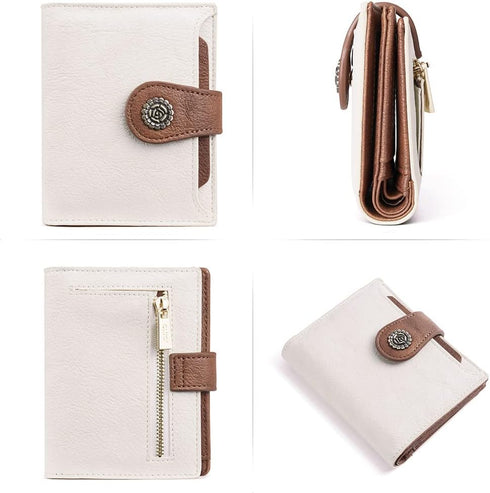 CLUCI Small Wallets for Women RFID Blocking Leather Trifold Compact Credit Card Holder with ID Window Ladies Zipper Coin Purse Beige with Brown...