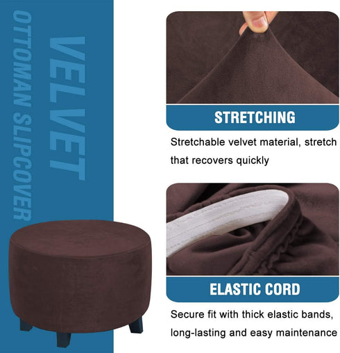 H.VERSAILTEX Round Ottoman Slipcover Ottoman Covers Slipcover Footstool Protector Covers Storage Stool Ottoman Covers Stretch with Elastic Bottom,...