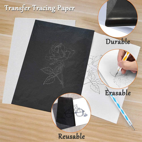 100 Sheets Tracing Paper,Carbon Graphite Transfer Paper with 5 Pieces Embossing Styluses Stylus Dotting Tools for Wood,Paper,Canvas and Other Art ...
