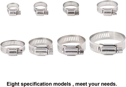 Glarks 100Pcs Adjustable 8-44mm Range 304 Stainless Steel Worm Gear Hose Clamps Assortment Kit, Fuel Line Clamp for Water Pipe, Plumbing, Automoti...