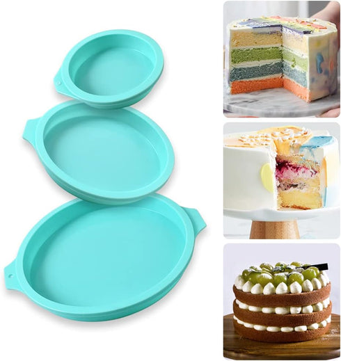 Newk Silicone Round Cake Mold, 3 Packs Silicone Cake Pans Mold for Layer Cakes, Rainbow Cakes, Resin Coasters – 4”+6“+8”...