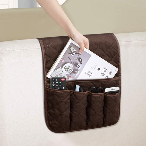 Sofa Armrest Organizer Non-Slip Arm Chair Bedside Caddy Storage Organizer for Recliner Couch with 5 Pockets for Cell Phone TV Remote Control Magaz...