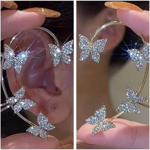 Rhinestone Butterfly Ear Cuffs Non Piercing Ear Clips Ear Cuffs Climber Crawler Earrings Ear Wrap Around Earrings for Women and Girls?Gold?...