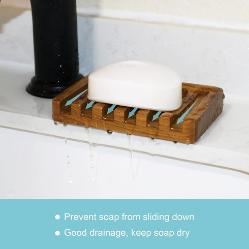 Soap Dish with Slanted Waterfall Design by HTB, Bar Soap Holder Teak Wood, Soap Saver for Shower, Bathroom, Sink, Kitchen and Countertop...