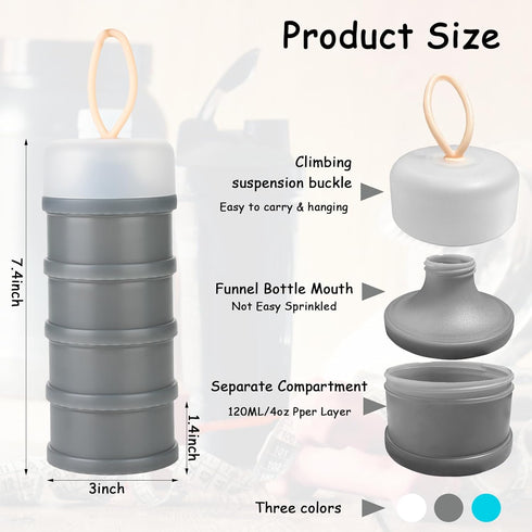 3 Packs Protein Powder Storage Container 4 Stackable Formula Dispenser Portable Protein Powder Travel Container Milk Powder Container to Go for Wo...