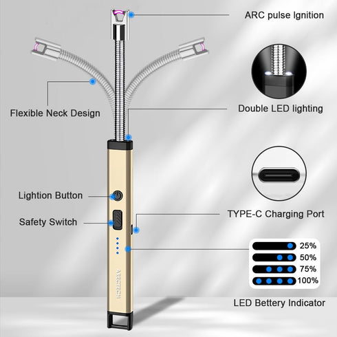ARECTECH Lighter Candle Lighter Electric Lighter Rechargeable USB Arc Lighters for Candle Camping Cooking Fireworks Christmas Birthday Gifts with ...