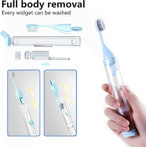 2Pcs Toothbrushes Kit Fold Travel Size Built-in Travel Toothpaste Container, Including 2 Cleaner Head Soft Bristles for Travel, Camping, School, B...