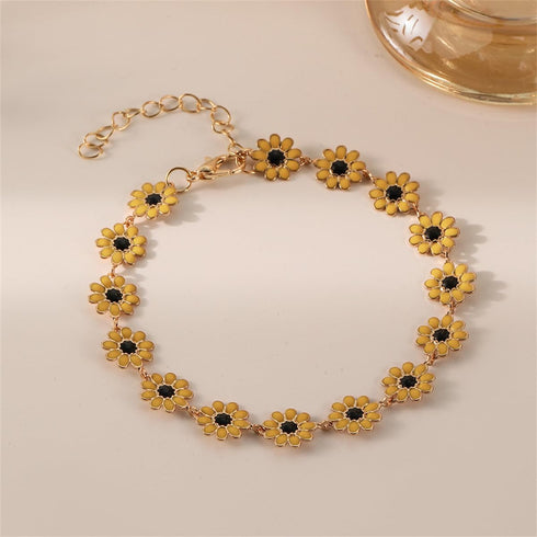 Little Daisy Flower Sunflower Bracelet for Women Girls Dainty White Yellow Multicolor Flower Chain Bracelet Summer Beach Jewelry...