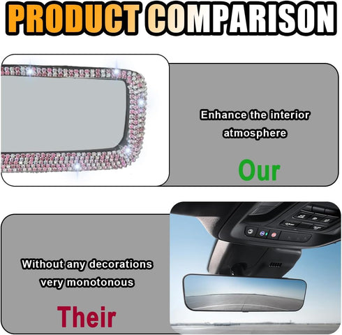 Bling Car Rearview Mirror, Decorations Car Rear View Mirror with HD Glass & Crystal Diamonds Bling Rhinestones for Women Girls, Car Interior Trim ...