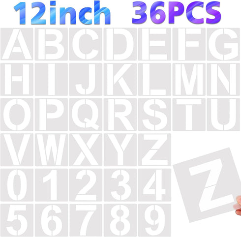 36 Pcs Large Alphabet Letter Stencils and Number Stencils,Reusable Letter Stencils for Painting on Wood Wall Fabric Rock Chalkboard Glass (12 Inch...
