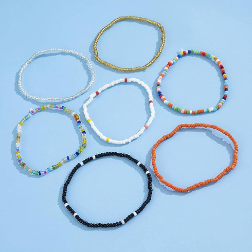 Boho Beaded Ankle Bracelets for Women 7Pcs Colorful Beads Elastic Anklets Handmade Rainbow Seed Bead Ankle Chain Beach Surfer Anklet Foot Jewelry ...