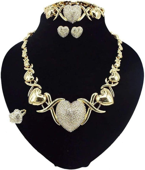 Giffor 14K Gold Filled Jewelry Set Necklaces For Women Bracelets Stud Earrings And Rings Sweetheart Gifts...