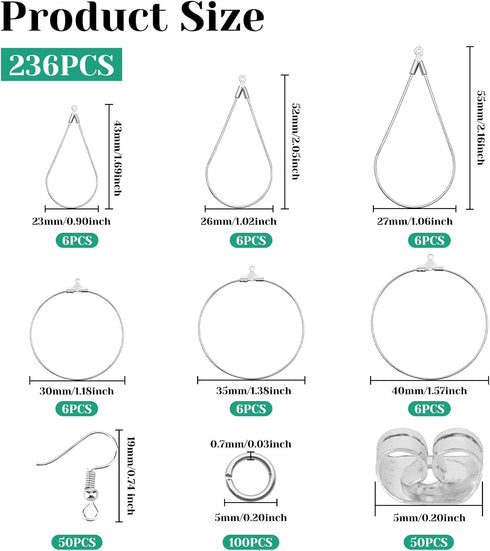 236PCS Earring Making Kit with 36PCS Beading Hoop Earring Finding Component Accessories 50PCS Earring Hooks 100PCS Jump Rings Loop and 50PCS Earri...