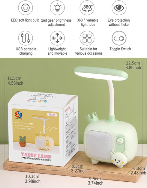 Little Deer Lamp with Pen Holder, Eye-Caring LED Portable Reading Light with 361 ° Curvable and Adjustable Neck-Blue...