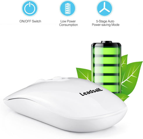 LeadsaiL Rechargeable Wireless Computer Mouse, 2.4G Portable Slim Cordless Mouse Less Noise for Laptop Optical Mouse with 5 Adjustable DPI Levels ...