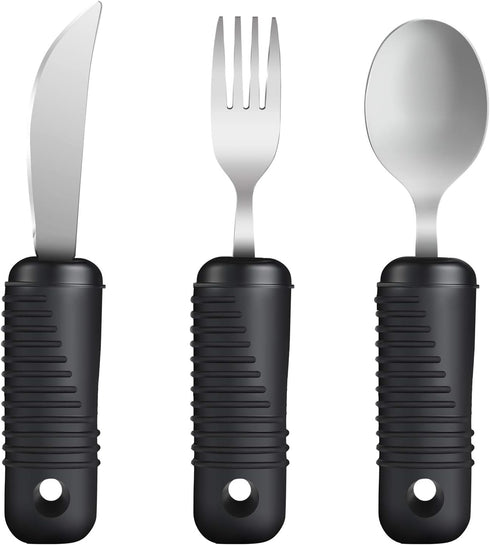 YPC Adaptive Utensils,Easy Grip Silverware,Built-Up Fork,Spoon and Rocker Knife for Adults,Elderly,Arthritis,Tremors and Parkinsons,3 Piece Set...