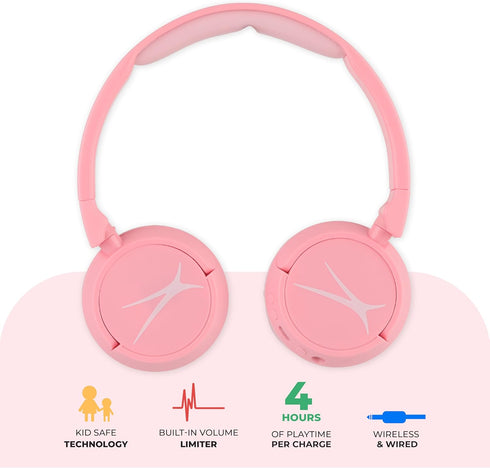 Altec Lansing Kid Safe 2-in-1 Bluetooth Headphones, Safe Volume Limiting, Foldable Design, Enjoy Audio and Protect Your Child's Hearing, Pink...