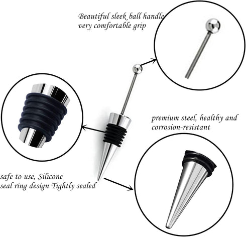 10Pcs Wine Stoppers for Wine Bottles, ENLAYER Stainless Steel Wine Saver Bottle Stopper, Reusable Wine Corks for Beverage, Silicone Wine Stopper F...
