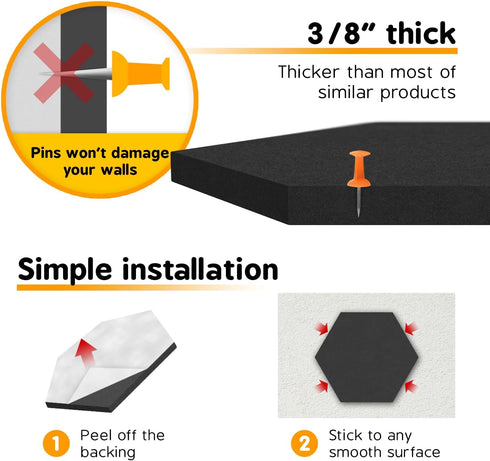 Hexagon Pin Board – (15 Pcs) Improved Version of Self-Adhesive Bulletin Boards for home and office Wall Decor, Photo board, Memos (7" x 8" x 3/8")...