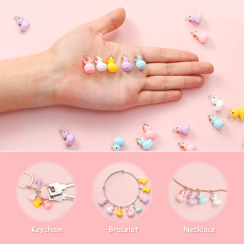 Hicarer 100 Pcs Duck Charms for Bracelet Jewelry Making Colorful Mini Duck Beads for for DIY Earring Necklace Keychains Making Party Supplies...