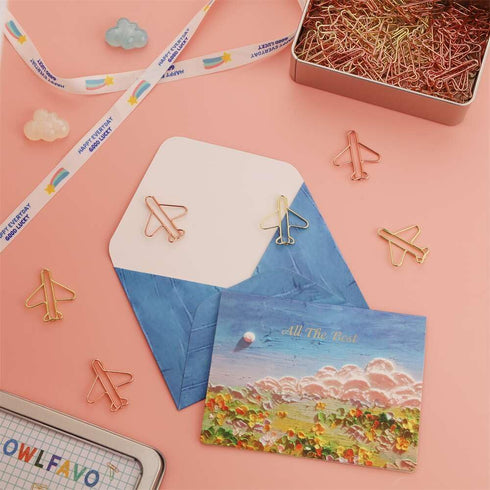 100pcs Airplane Shape Paper Clips with Tin, Rose Gold and Yellow Gold, Funny Cute Paperclips Bookmarks Planner Clips for Fun Office Supplies Schoo...