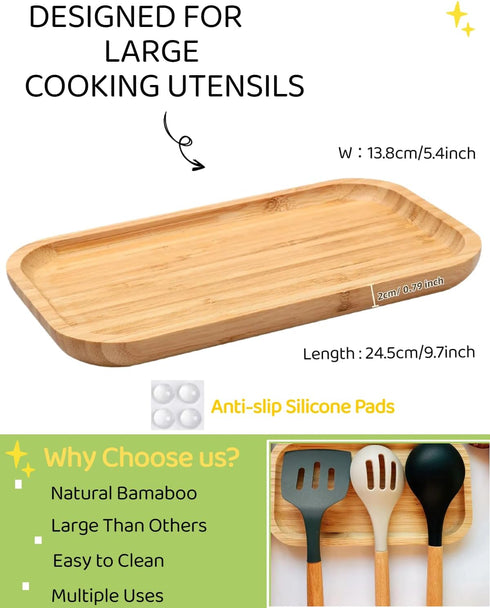 Large Wooden Spoon Rest, 9.7'' Stove Top Bamboo Spoon Holder, Kitchen Counter Cooking Utensils Rest, Farmhouse Small Food Serving Tray for Spatula...