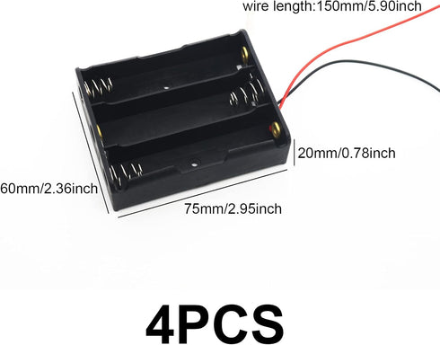 18650 Battery Holder, 6 Pcs 3 × 18650 Black Battery Box, 3 × 18650 Battery Storage Box Housing with Black and Red Wires, for DIY Electronic Circui...
