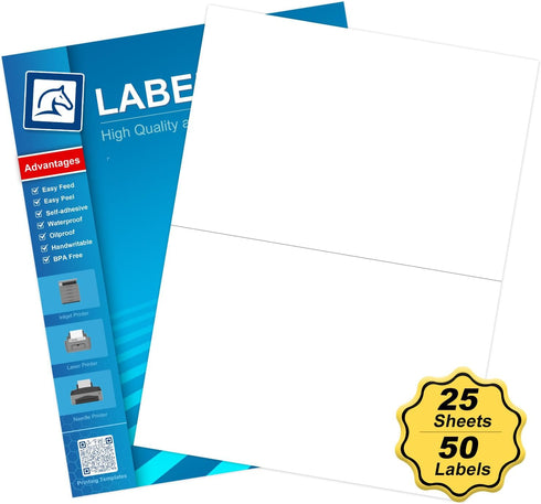 Half Sheet Self Adhesive Shipping Labels for Laser & Inkjet Printers 8.5" x 5.5", White Blank Mailing Labels Strong Adhesive Sticker Labels (25 Sh...