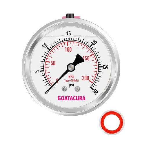 0-30psi/kpa Glycerin Filled Pressure Gauge, 2-1/2" Dial Size, Stainless Steel Case, with Vent Valve, 1/4" NPT Center Back Mount, 2-1-2% Accuracy, ...