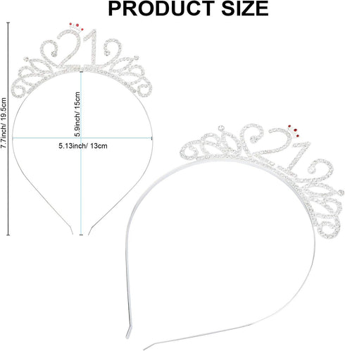 Konsait 21st Happy Birthday Rhinestone Headband Tiara, 21st Birthday Tiara Crown Headband for Girls Women Legal Adult 21st Birthday Party Decor...