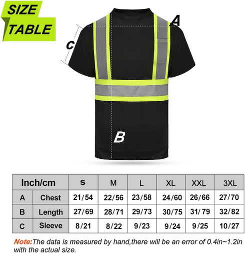 HYCOPROT High Vis Reflective T Shirt Short Sleeve Safety Mesh Quick Dry Shirts (Black, Large)...