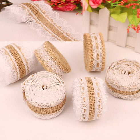 12 Yards Burlap Lace Craft Ribbon 6 Rolls Burlap Lace Ribbons in 6 Assorted Styles, Handmade Burlap Ribbons for Crafts Gifts Party, Rustic Wedding...