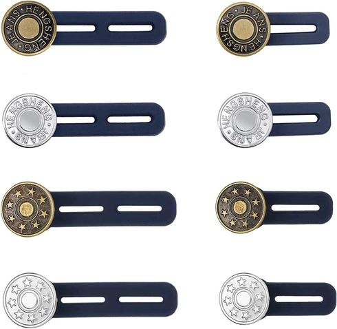 8 Pieces Expander Button, Pants Waist Silicone Extender Button, Adjustable Elastic Waist Extender Button, No-Sew Metal Extend Buttons for Women an...
