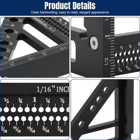 Carpenter Square Hole Position Scribing Ruler, 3D Woodworking Square Multi Angle 22.5-90 Degree Measuring Ruler with Angle Pin Versatile Speed Squ...