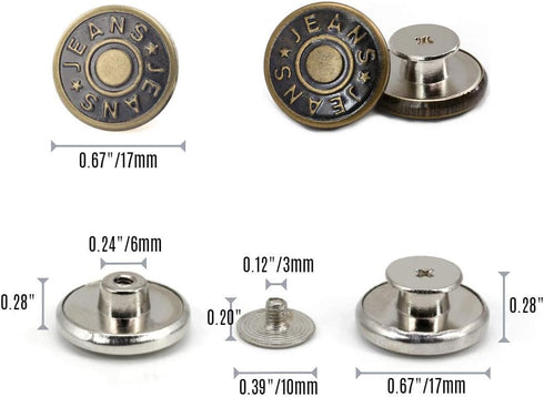 8 Sets Replacement Jean Buttons,No Sew Removable Metal Button for Jeans,17mm Button Repair Kit with Screwdriver in Plastic Storage Box.Fit for Any...