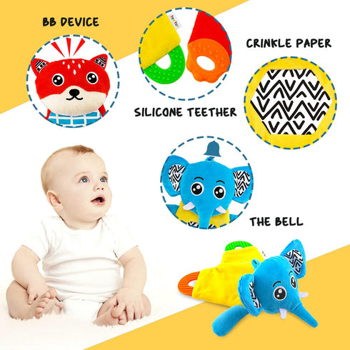 Baby Teething Toys | Crinkle Baby Toys | Cuddly Snuggle Teether, Black and White Soother Towel BPA Free Plush Sensory Teethers Toys for Newborns, ...