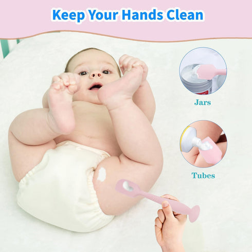 3 Pack Baby Diaper Cream Spatula Applicator, Soft Silicone Butt paste Spatula Diaper Cream Brush with Suction Cup Base (Cyan, Pink, Green)...