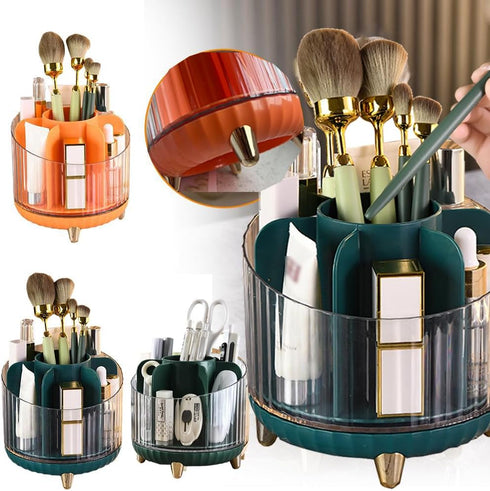 Makeup Brush Holder 360 Rotating Large Capacity Cosmetic Organizer 7 Slot Makeup Organizer Container Desktop Storage Stationery Storage(Green)...