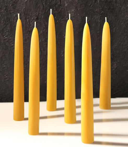 6 Packs Natural Beeswax Taper Candles- 8 inch Beeswax Candles, Smokeless and Dripless Beeswax Candles- 8 Hour Burn Time Beeswax Candlesticks- for ...