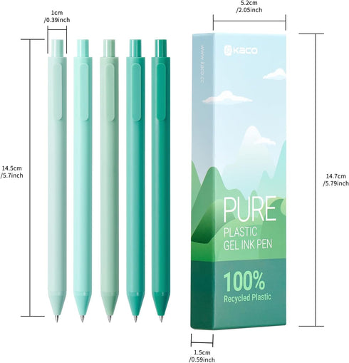 Kaco PURE Eco Friendly Gel Ink Pen 100% Recycled Plastic 5 Pieces Aesthetic Pens School Office Stationery...
