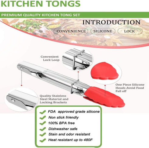 Premium Kitchen Tongs with Silicone Tip,Mini Metal Cooking Tongs 7 Inch Serving Tongs,Non-Stick,Stainless Steel,Heat Resistant Locking Cooking Ton...