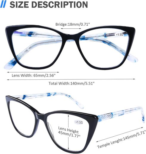 AQWANO Women Oversized Computer Reading Glasses Blue Light Blocking, Vintage Designer Cat Eye Readers Anti Eye Strain Glare UV Ray Eyeglasses, Bla...